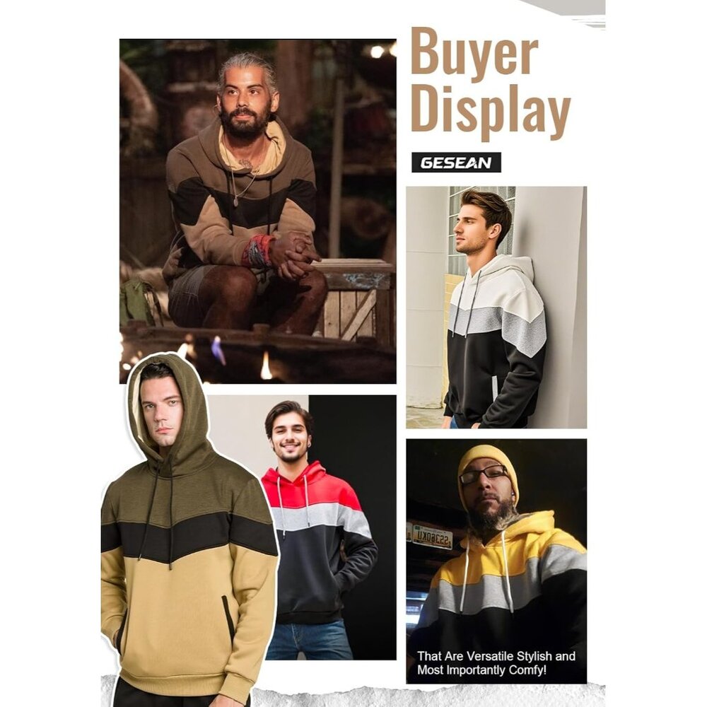 Men's White Black Novelty Pullover Fleece Hoodie Long Sleeve Casual Sweatshirt - Picture 7 of 7
